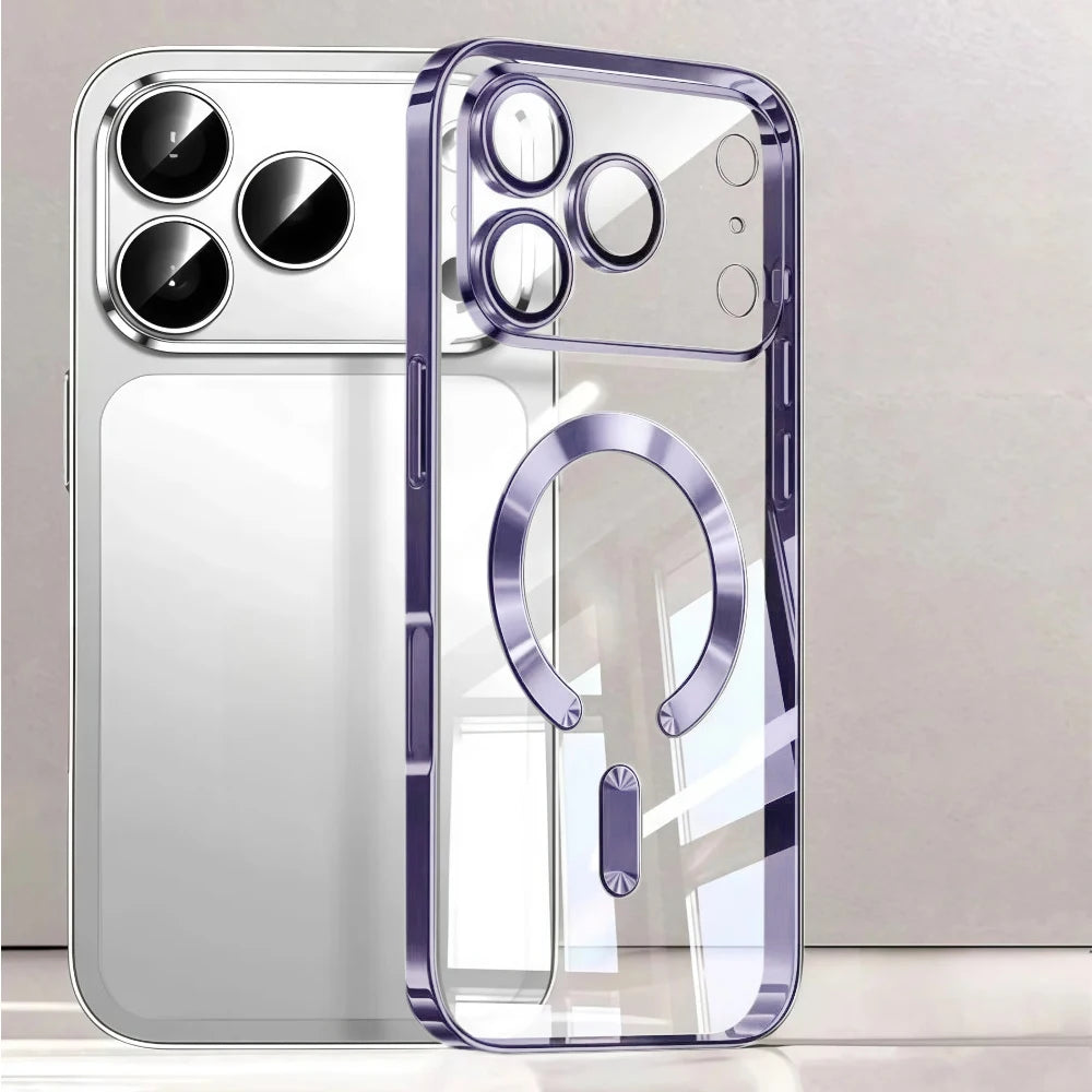 Funda de teléfono con revestimiento magnético Magsafe de lujo para iPhone 17 Air Pro Max 17Pro, funda de parachoques para iPhone17 Pro Max, fundas trasera transparente