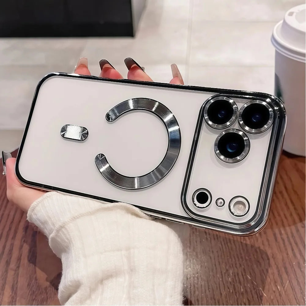 Funda de teléfono con revestimiento magnético Magsafe de lujo para iPhone 17 Air Pro Max 17Pro, funda de parachoques para iPhone17 Pro Max, fundas trasera transparente