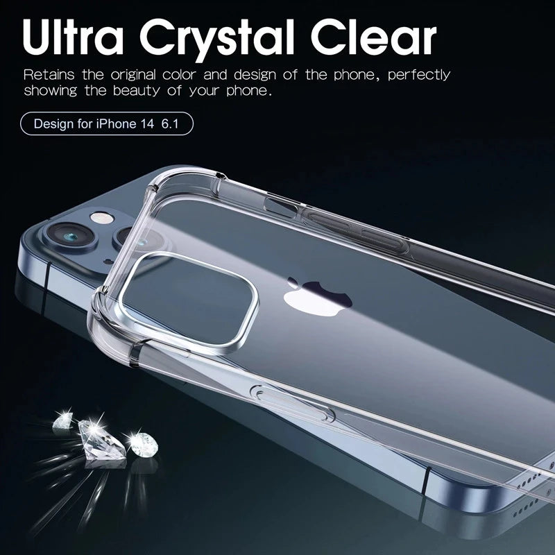 Funda de teléfono transparente a prueba de golpes para iPhone 15 14 11 13 12 Pro Max 7 8 Plus X XR XS protección de silicona suave accesorios transparentes