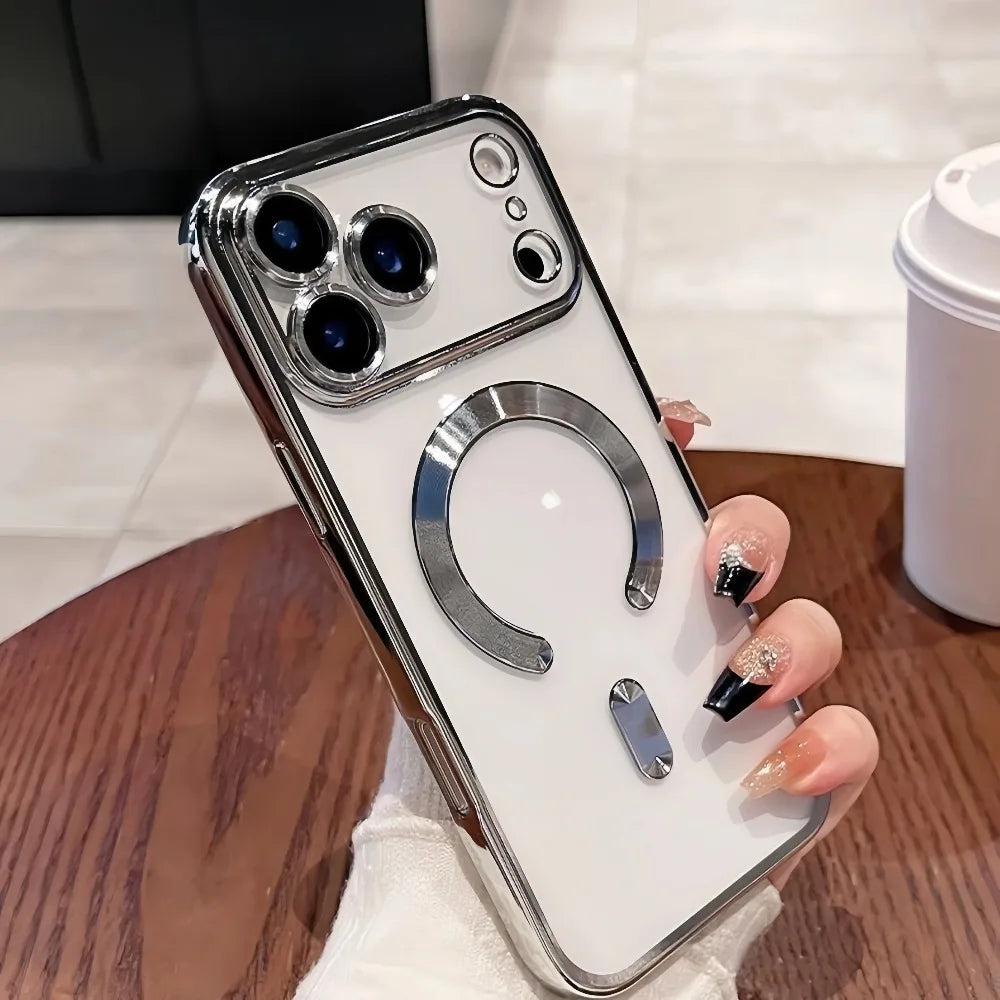 Funda de teléfono con revestimiento magnético Magsafe de lujo para iPhone 17 Air Pro Max 17Pro, funda de parachoques para iPhone17 Pro Max, fundas trasera transparente