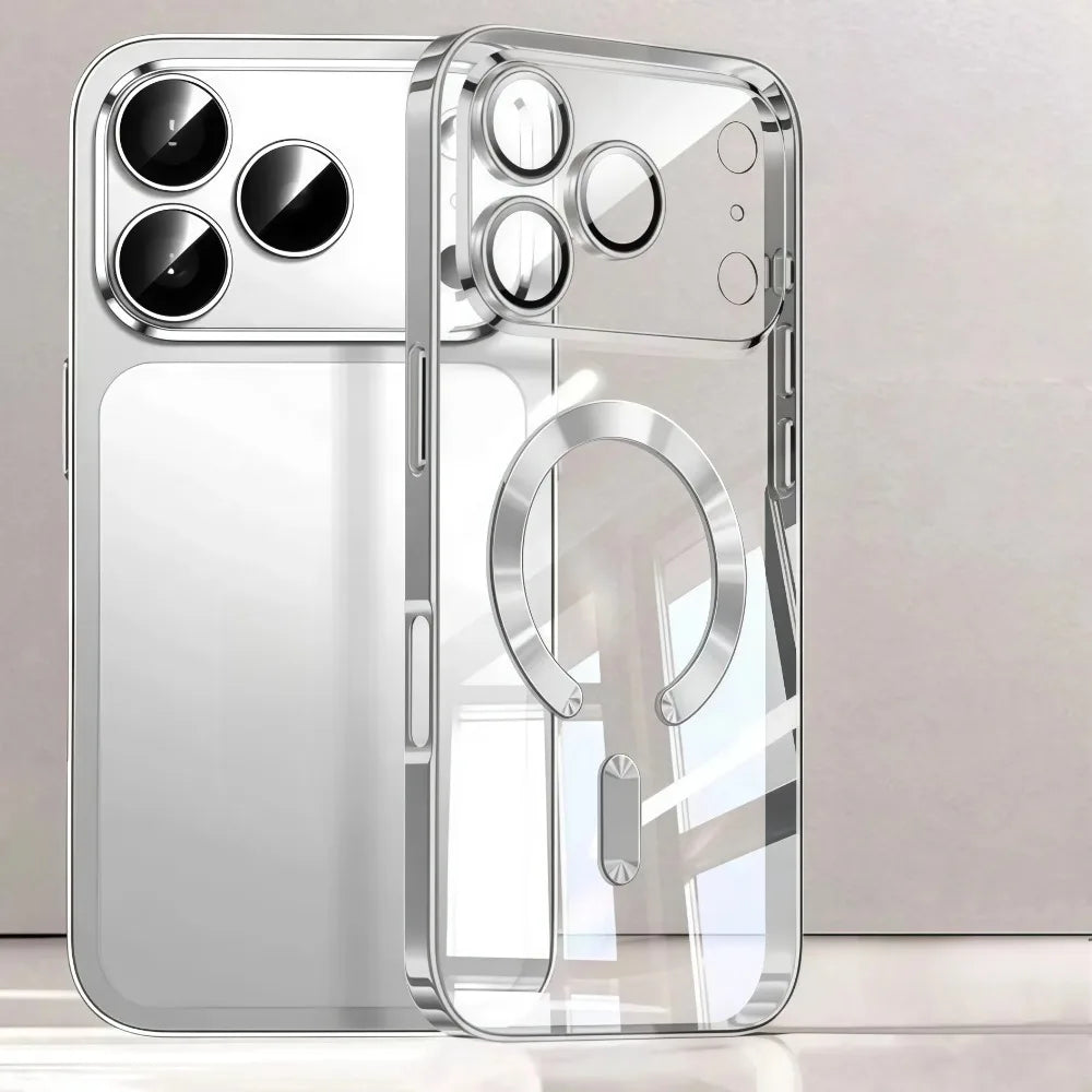 Funda de teléfono con revestimiento magnético Magsafe de lujo para iPhone 17 Air Pro Max 17Pro, funda de parachoques para iPhone17 Pro Max, fundas trasera transparente