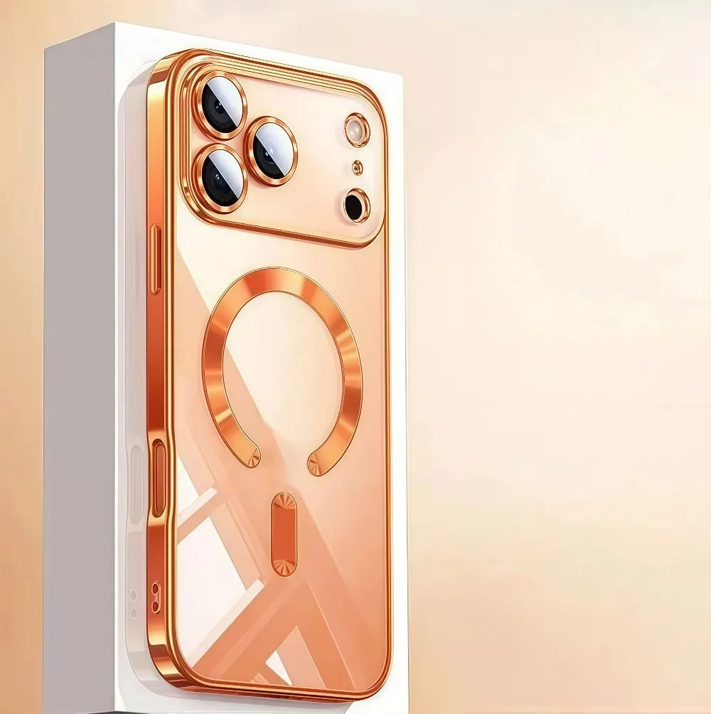 Funda de teléfono con revestimiento magnético Magsafe de lujo para iPhone 17 Air Pro Max 17Pro, funda de parachoques para iPhone17 Pro Max, fundas trasera transparente