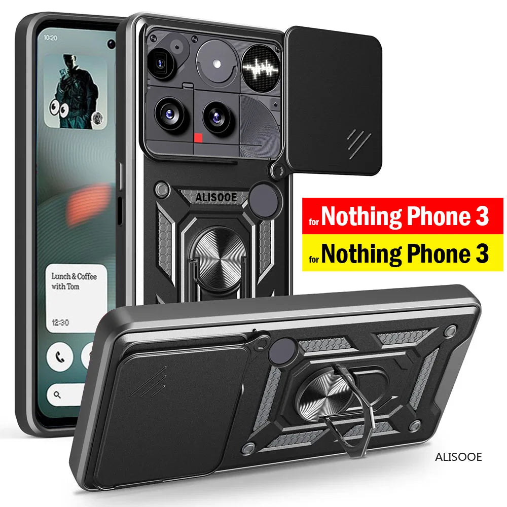 Funda para Nothing Phone 3 Funda deslizante lente de cámara soporte de anillo cubierta trasera a prueba de golpes para Nothing Phone (3) Phone3 Capa