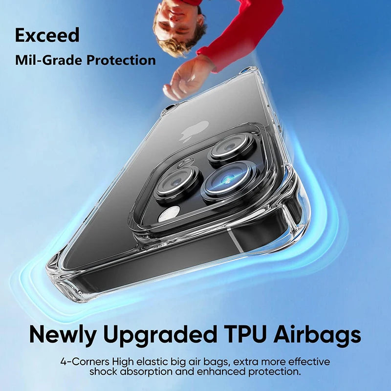 Funda de teléfono transparente a prueba de golpes para iPhone 15 14 11 13 12 Pro Max 7 8 Plus X XR XS protección de silicona suave accesorios transparentes