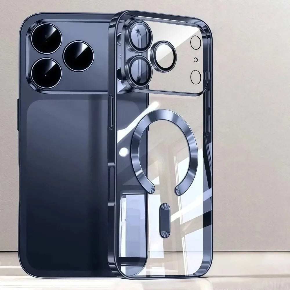 Funda de teléfono con revestimiento magnético Magsafe de lujo para iPhone 17 Air Pro Max 17Pro, funda de parachoques para iPhone17 Pro Max, fundas trasera transparente