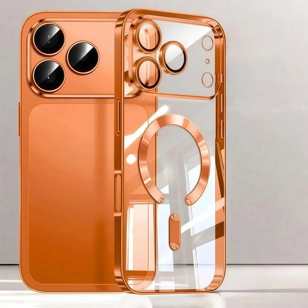 Funda de teléfono con revestimiento magnético Magsafe de lujo para iPhone 17 Air Pro Max 17Pro, funda de parachoques para iPhone17 Pro Max, fundas trasera transparente