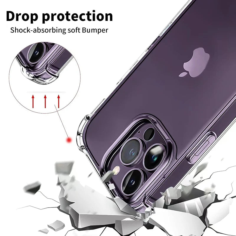 Funda de teléfono transparente a prueba de golpes para iPhone 15 14 11 13 12 Pro Max 7 8 Plus X XR XS protección de silicona suave accesorios transparentes