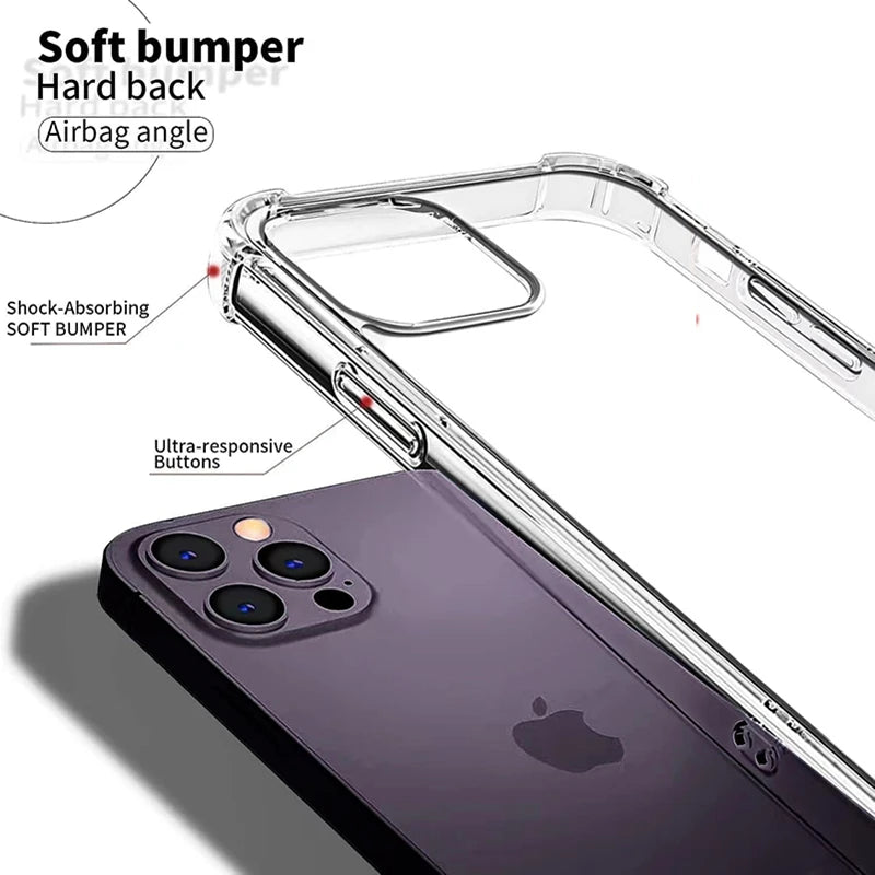 Funda de teléfono transparente a prueba de golpes para iPhone 15 14 11 13 12 Pro Max 7 8 Plus X XR XS protección de silicona suave accesorios transparentes