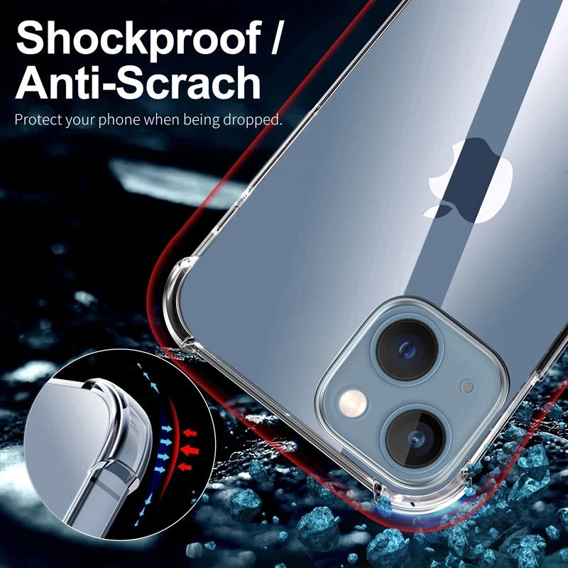 Funda de teléfono transparente a prueba de golpes para iPhone 15 14 11 13 12 Pro Max 7 8 Plus X XR XS protección de silicona suave accesorios transparentes