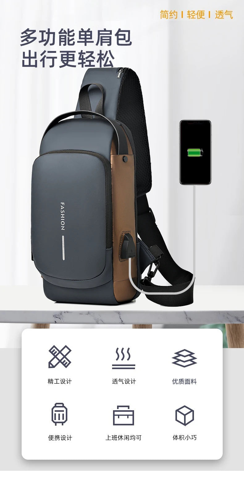 Bolso de pecho a la moda para hombre, riñonera cruzada Oxford de alta calidad, diseño antirrobo, bolso de hombro